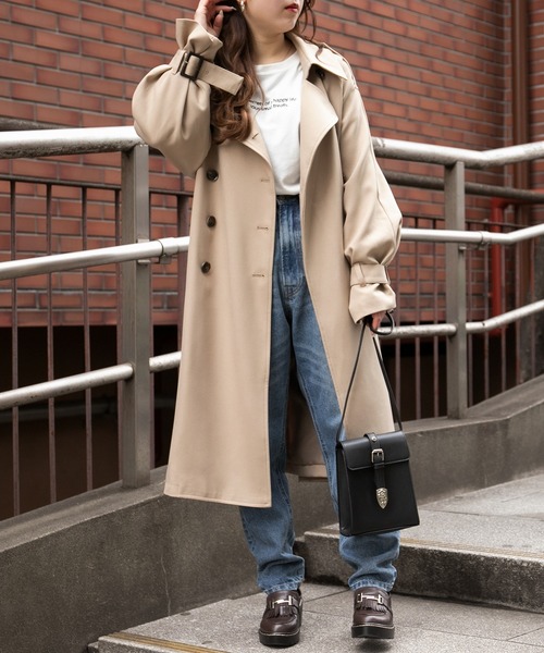 PairPair(ペアペア)の「ソデボリュームトレンチコート(トレンチコート・レディース・ベージュ/ダークパープル/ライトグリーン・MEDIUM/SMALL)」の12枚目の写真