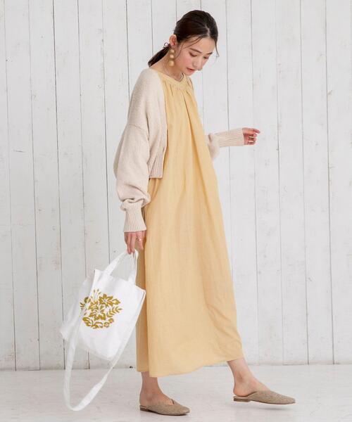 coen（コーエン）の「ヨクバリネン・マキシ丈ギャザーワンピース#（ワンピース・レディース・ベージュ/ネイビー/イエロー・FREE）」の19枚目の写真