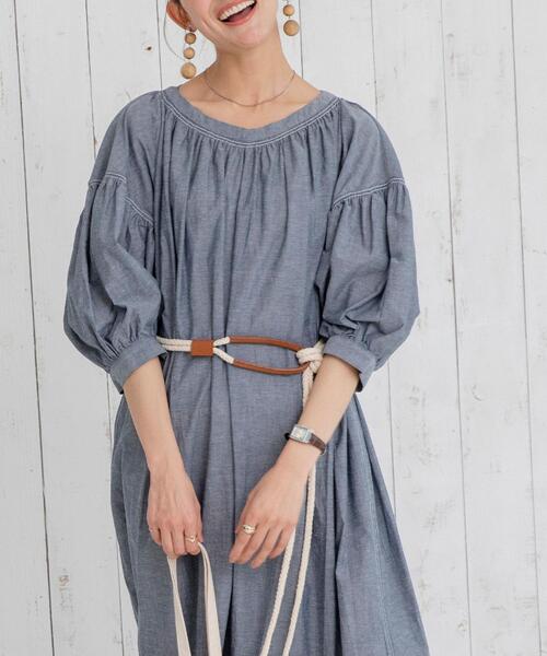 coen（コーエン）の「ヨクバリネン・マキシ丈ギャザーワンピース#（ワンピース・レディース・ベージュ/ネイビー/イエロー・FREE）」の21枚目の写真