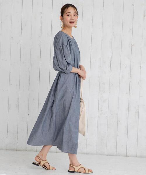 coen（コーエン）の「ヨクバリネン・マキシ丈ギャザーワンピース#（ワンピース・レディース・ベージュ/ネイビー/イエロー・FREE）」の12枚目の写真