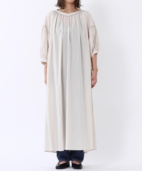 coen（コーエン）の「ヨクバリネン・マキシ丈ギャザーワンピース#（ワンピース・レディース・ベージュ/ネイビー/イエロー・FREE）」の15枚目の写真