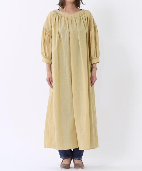 coen（コーエン）の「ヨクバリネン・マキシ丈ギャザーワンピース#（ワンピース・レディース・ベージュ/ネイビー/イエロー・FREE）」の16枚目の写真