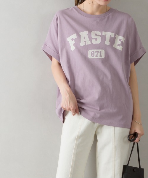 SpRay(スプレイ)の「カレッジ871ロゴドルマンTシャツ(Tシャツ/カットソー・レディース・チャコールグレー/オフホワイト/ブルー/グリーン/ラベンダー/グレイッシュベージュ・FREE)」の6枚目の写真