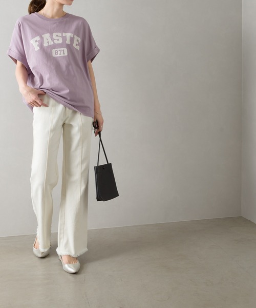 SpRay(スプレイ)の「カレッジ871ロゴドルマンTシャツ(Tシャツ/カットソー・レディース・チャコールグレー/オフホワイト/ブルー/グリーン/ラベンダー/グレイッシュベージュ・FREE)」の20枚目の写真