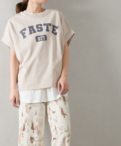 SpRay(スプレイ)の「カレッジ871ロゴドルマンTシャツ(Tシャツ/カットソー・レディース・チャコールグレー/オフホワイト/ブルー/グリーン/ラベンダー/グレイッシュベージュ・FREE)」の19枚目の写真