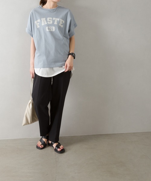 SpRay(スプレイ)の「カレッジ871ロゴドルマンTシャツ(Tシャツ/カットソー・レディース・チャコールグレー/オフホワイト/ブルー/グリーン/ラベンダー/グレイッシュベージュ・FREE)」の16枚目の写真