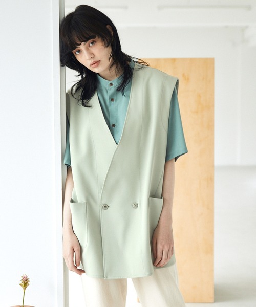 EMMA CLOTHES（エマクローズ）の「ルーズシルエットオーバーサイズジレベスト EMMA CLOTHES（ベスト・メンズ・ブルー/グリーン系その他/グレイッシュベージュ・M/L）」の2枚目の写真