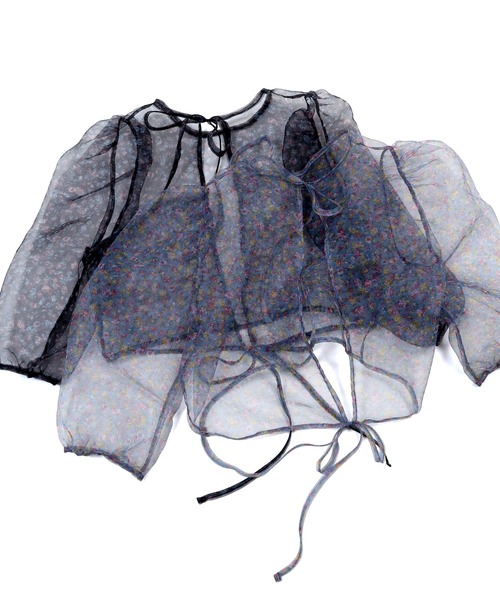Figments（フィグメンツ）の「花柄シアートップ（シャツ/ブラウス・レディース・ブルー/ブラック・FREE）」の6枚目の写真