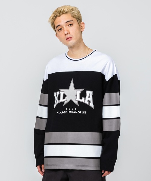 XLARGE(エクストララージ)の「XLLA HOCKEY SHIRT(Tシャツ/カットソー・メンズ・ホワイト/ブラック・S/M/L/XL)」の1枚目の写真