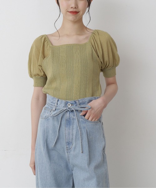 FREE'S MART（フリーズマート）の「◆編地ミックスシアースリーブニット（ニット/セーター・レディース・ブラック/ホワイト/ピンク/グリーン・FREE）」の3枚目の写真