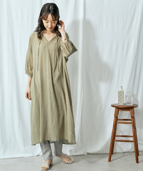 Amourire(アムリール)の「カフタンOP(ワンピース・レディース・ブラック/オフホワイト/カーキ/モカ・M)」の5枚目の写真