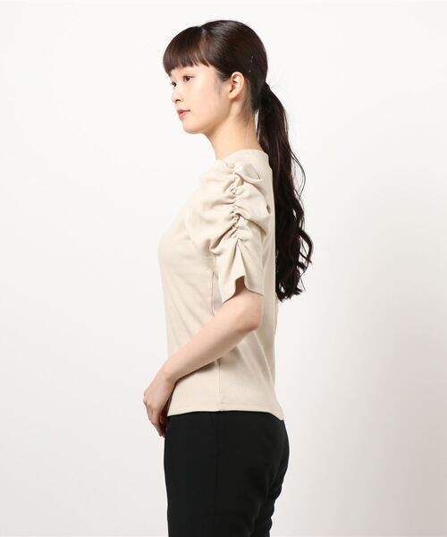 NOMAE（ノーマエ）の「【NOMAE】ギャザースリーブカットソー（Tシャツ/カットソー・レディース・ホワイト/ブラック/ベージュ/ライトグリーン・FREE）」の5枚目の写真