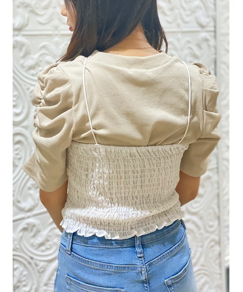 NOMAE（ノーマエ）の「【NOMAE】ギャザースリーブカットソー（Tシャツ/カットソー・レディース・ホワイト/ブラック/ベージュ/ライトグリーン・FREE）」の7枚目の写真