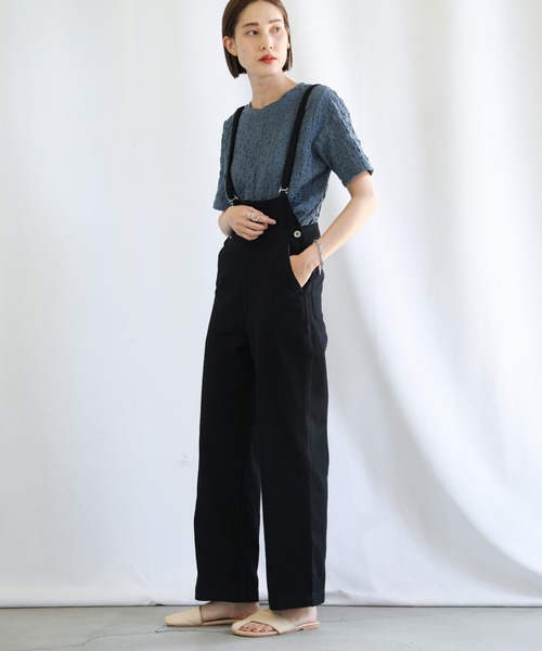 select MOCA（セレクトモカ）の「2021 SS アシンメトリーコットンオールインワン（つなぎ/オールインワン・レディース・ブラック/アイボリー・FREE）」の2枚目の写真