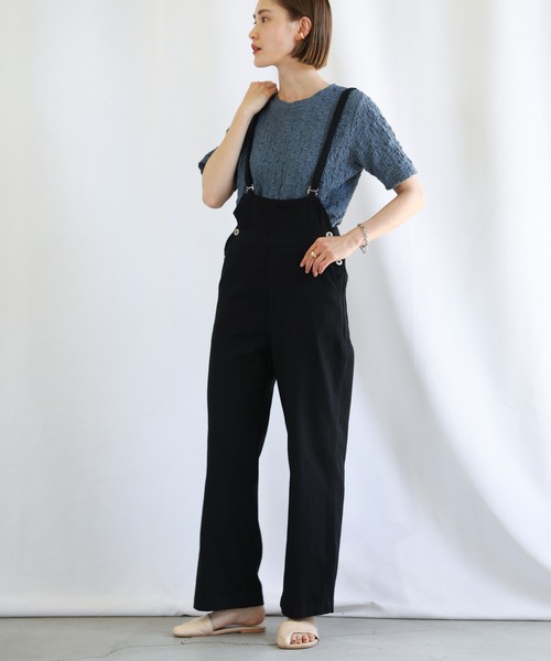 select MOCA（セレクトモカ）の「2021 SS アシンメトリーコットンオールインワン（つなぎ/オールインワン・レディース・ブラック/アイボリー・FREE）」の4枚目の写真