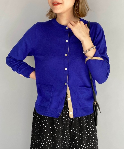 PICCIN(ピッチン)の「シェルボタンバイカラーカーディガン(カーディガン/ボレロ・レディース・ブラック/ライトグレー/ベージュ/ブルー/ピンクベージュ/チェリーピンク・M)」の4枚目の写真