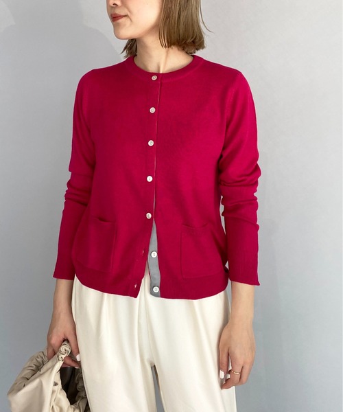 PICCIN(ピッチン)の「シェルボタンバイカラーカーディガン(カーディガン/ボレロ・レディース・ブラック/ライトグレー/ベージュ/ブルー/ピンクベージュ/チェリーピンク・M)」の6枚目の写真