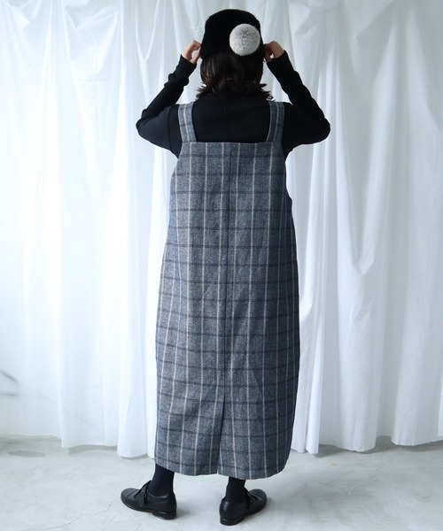 Lene（レネ）の「ヘリンボンチェック　コクーンワンピース（ワンピース・レディース・ネイビー/ブラウン・FREE）」の9枚目の写真