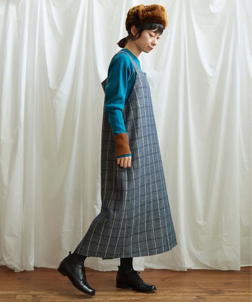 Lene（レネ）の「ヘリンボンチェック　コクーンワンピース（ワンピース・レディース・ネイビー/ブラウン・FREE）」の8枚目の写真