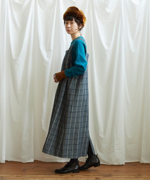 Lene（レネ）の「ヘリンボンチェック　コクーンワンピース（ワンピース・レディース・ネイビー/ブラウン・FREE）」の21枚目の写真