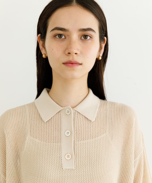 koe(コエ)の「シアーニットポロシャツ*(ニット/セーター・レディース・グリーン系その他3/パープル/アイボリー・FREE)」の2枚目の写真