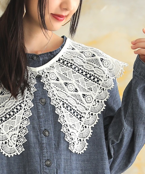 osharewalker（オシャレウォーカー）の「『総レースデザイン付け襟』（付け襟・レディース・オフホワイト/ブラック・FREE）」の6枚目の写真