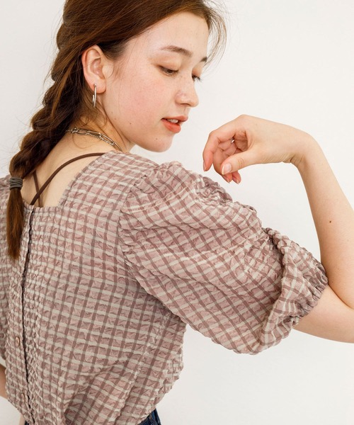 w closet（ダブルクローゼット）の「サッカーチェック2WAYブラウス（シャツ/ブラウス・レディース・ライム/ピンク系・FREE）」の17枚目の写真