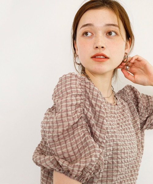 w closet（ダブルクローゼット）の「サッカーチェック2WAYブラウス（シャツ/ブラウス・レディース・ライム/ピンク系・FREE）」の19枚目の写真