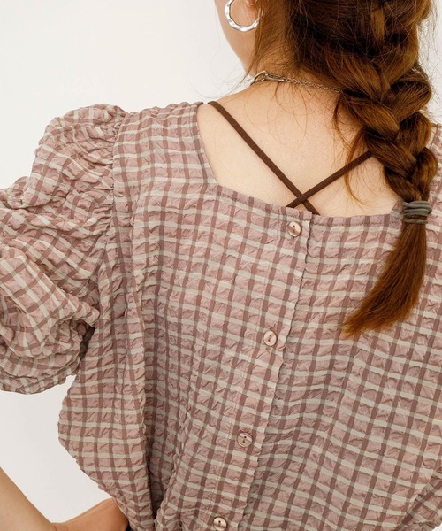 w closet（ダブルクローゼット）の「サッカーチェック2WAYブラウス（シャツ/ブラウス・レディース・ライム/ピンク系・FREE）」の22枚目の写真