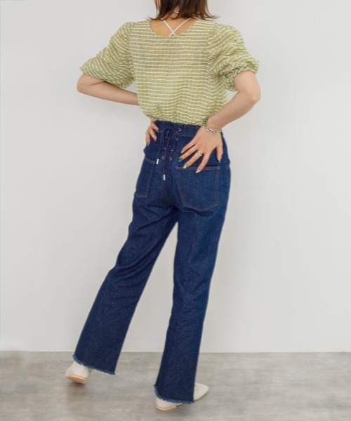 w closet（ダブルクローゼット）の「サッカーチェック2WAYブラウス（シャツ/ブラウス・レディース・ライム/ピンク系・FREE）」の11枚目の写真