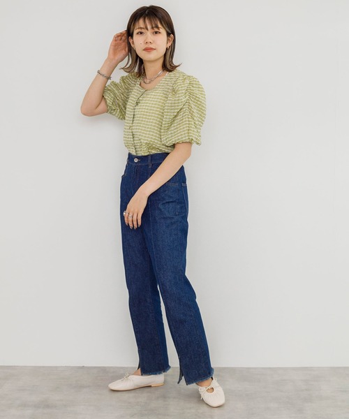 w closet（ダブルクローゼット）の「サッカーチェック2WAYブラウス（シャツ/ブラウス・レディース・ライム/ピンク系・FREE）」の14枚目の写真