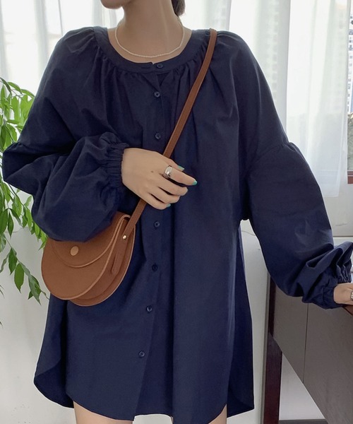 Bifrost(ビフレスト)の「ランタンスリーブシャツワンピース(シャツワンピース・レディース・ベージュ/ネイビー・F)」の11枚目の写真