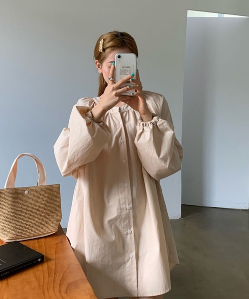 Bifrost(ビフレスト)の「ランタンスリーブシャツワンピース(シャツワンピース・レディース・ベージュ/ネイビー・F)」の8枚目の写真