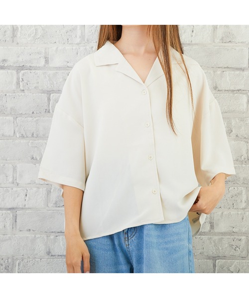 VIBGYOR(ヴィブジョー)の「VIBGYOR Select/開襟シャツ(YA)(シャツ/ブラウス・レディース・アイボリー/ミント・MEDIUM)」の1枚目の写真