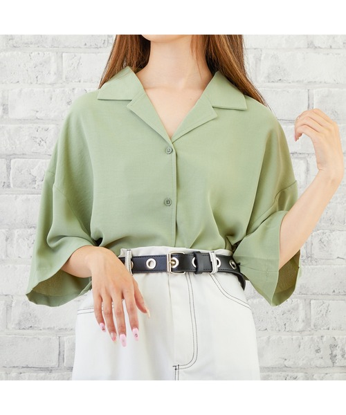 VIBGYOR(ヴィブジョー)の「VIBGYOR Select/開襟シャツ(YA)(シャツ/ブラウス・レディース・アイボリー/ミント・MEDIUM)」の2枚目の写真