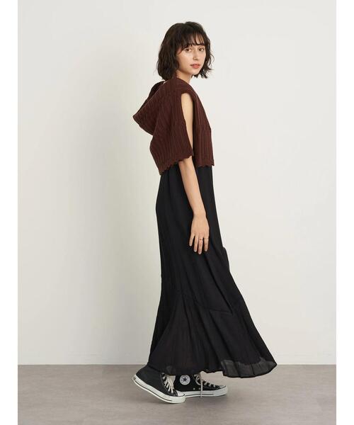 earth music&ecology（アースミュージックアンドエコロジー）の「アシメ裾フレアキャミワンピース ＊（ワンピース・レディース・ブラック/ベージュ/ライトパープル・FREE）」の13枚目の写真