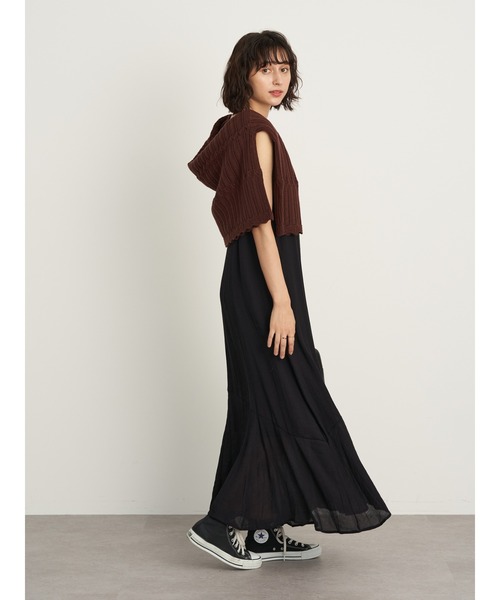 earth music&ecology（アースミュージックアンドエコロジー）の「アシメ裾フレアキャミワンピース ＊（ワンピース・レディース・ブラック/ベージュ/ライトパープル・FREE）」の8枚目の写真