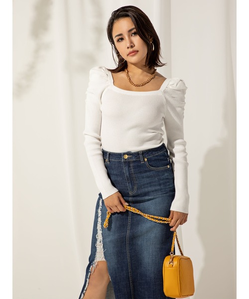 DURAS（デュラス）の「スリット入リストレッチデニムスカート（デニムスカート・レディース・インディゴブルー/ダークインディゴブルー・SMALL/MEDIUM）」の6枚目の写真