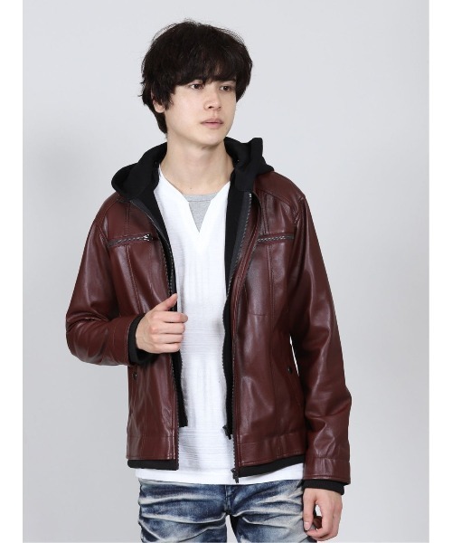 semantic design（セマンティックデザイン）の「セマンティックデザイン/semantic design  フェイクレザー フードレイヤーアウター（ブルゾン・メンズ・ボルドー/ブラック/ライトグレー・X-LARGE/LARGE/MEDIUM）」の3枚目の写真