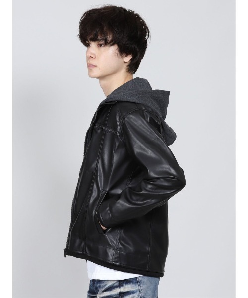 semantic design（セマンティックデザイン）の「セマンティックデザイン/semantic design  フェイクレザー フードレイヤーアウター（ブルゾン・メンズ・ボルドー/ブラック/ライトグレー・X-LARGE/LARGE/MEDIUM）」の5枚目の写真