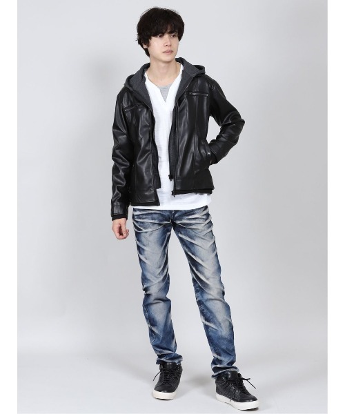 semantic design（セマンティックデザイン）の「セマンティックデザイン/semantic design  フェイクレザー フードレイヤーアウター（ブルゾン・メンズ・ボルドー/ブラック/ライトグレー・X-LARGE/LARGE/MEDIUM）」の10枚目の写真