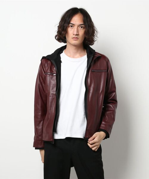 semantic design（セマンティックデザイン）の「セマンティックデザイン/semantic design  フェイクレザー フードレイヤーアウター（ブルゾン・メンズ・ボルドー/ブラック/ライトグレー・X-LARGE/LARGE/MEDIUM）」の9枚目の写真