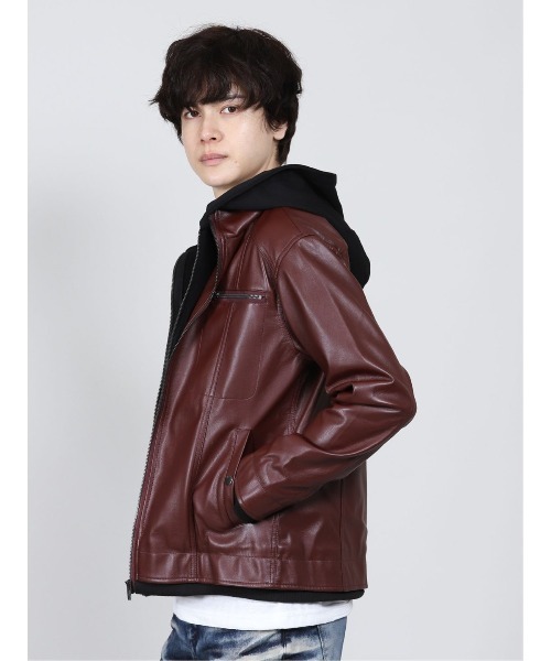 semantic design（セマンティックデザイン）の「セマンティックデザイン/semantic design  フェイクレザー フードレイヤーアウター（ブルゾン・メンズ・ボルドー/ブラック/ライトグレー・X-LARGE/LARGE/MEDIUM）」の6枚目の写真