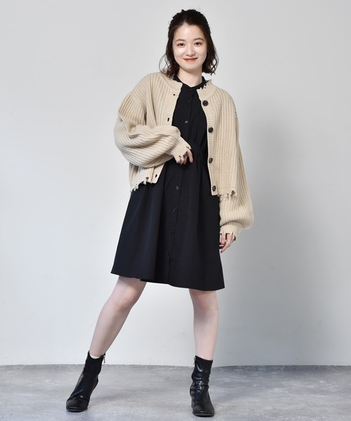 RETRO GIRL（レトロガール）の「ダメージショートカーデ（カーディガン/ボレロ・レディース・グリーン/アイボリー/ボルドー/ブラック系その他・FREE）」の13枚目の写真