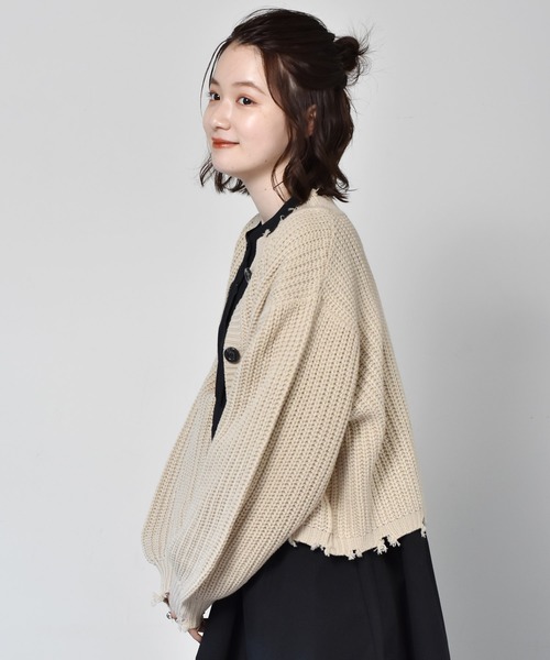 RETRO GIRL（レトロガール）の「ダメージショートカーデ（カーディガン/ボレロ・レディース・グリーン/アイボリー/ボルドー/ブラック系その他・FREE）」の20枚目の写真