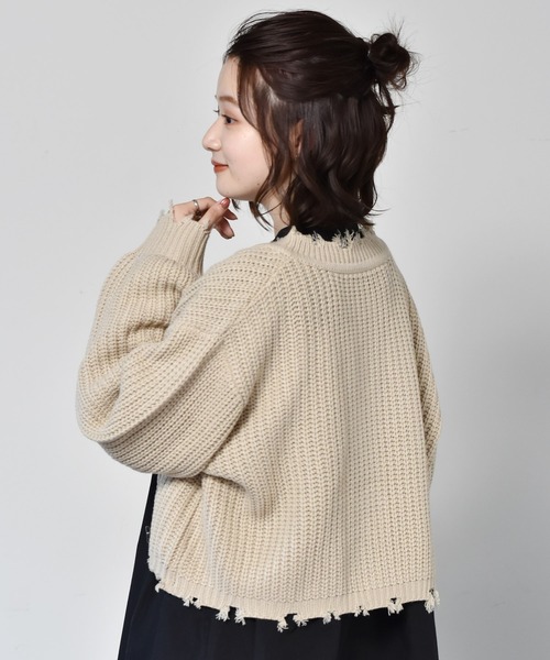 RETRO GIRL（レトロガール）の「ダメージショートカーデ（カーディガン/ボレロ・レディース・グリーン/アイボリー/ボルドー/ブラック系その他・FREE）」の14枚目の写真