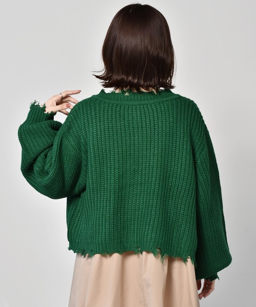 RETRO GIRL（レトロガール）の「ダメージショートカーデ（カーディガン/ボレロ・レディース・グリーン/アイボリー/ボルドー/ブラック系その他・FREE）」の16枚目の写真