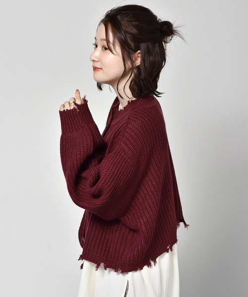 RETRO GIRL（レトロガール）の「ダメージショートカーデ（カーディガン/ボレロ・レディース・グリーン/アイボリー/ボルドー/ブラック系その他・FREE）」の10枚目の写真