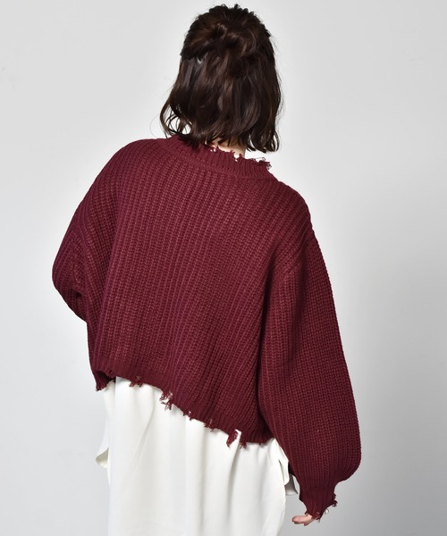 RETRO GIRL（レトロガール）の「ダメージショートカーデ（カーディガン/ボレロ・レディース・グリーン/アイボリー/ボルドー/ブラック系その他・FREE）」の8枚目の写真