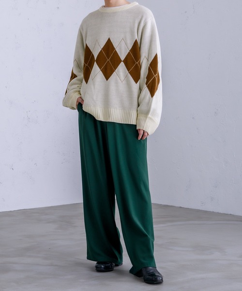 Adoon plain（アドーンプレーン）の「【Adoon plain】アーガイルセーター（ニット/セーター・メンズ・ライトブルー/グリーン/アイボリー・MEDIUM/LARGE）」の16枚目の写真